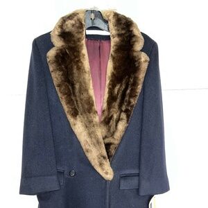 Navy blue wool coat with beaver collar
